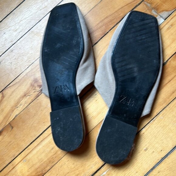 Zara Sz 8 5 Genuine Suede Tan Slip On Shoes - Picture 4 of 5